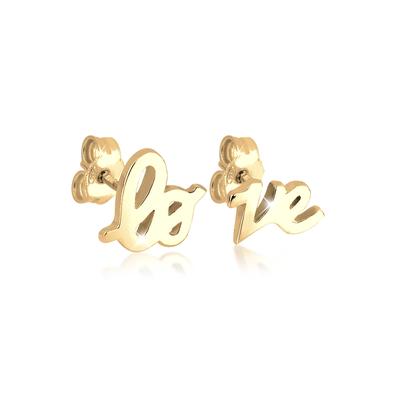 Paar Ohrstecker ELLI "Ohrringe Love Statement Schriftzug Liebe Silber vergoldet" Gr. 10, gold, Ohrringe, Damen, 10, ohne Stein, Silber 925 (Sterlingsilber)