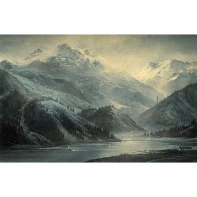 Fototapete PAPERMOON "BERGE-NATUR LANDSCHAFT WALD SEE GEBIRGE VINTAGE TAPETE", bunt, B:5m L:2,8m, Vlies, Tapeten