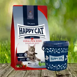 Happy Cat Culinary Adult Voralpen Rind 10 kg + Futtertonne gratis dazu!