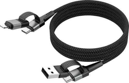 Ansmann USB-Kabel USB-A Stecker, USB-C Stecker, Apple Lightning Stecker 120 cm Schwarz Textil-Mantel 1700-0188