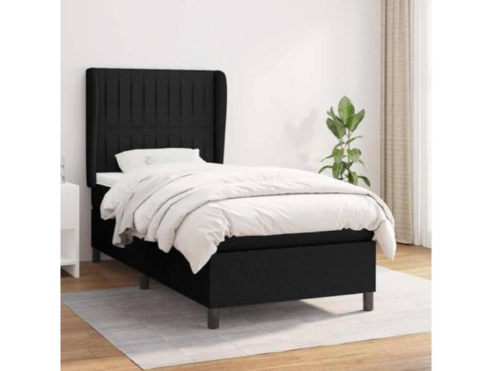 Strapazierfähiger Stoff verstellbares Kopfteil Boxspringbett Schwarz 90x200 Boxspringbett mit Matratze Schwarz 90x200 cm Stoff Bett mit Kopfteil und Topper Taschenfederkernmatratze Härtegrad mittel