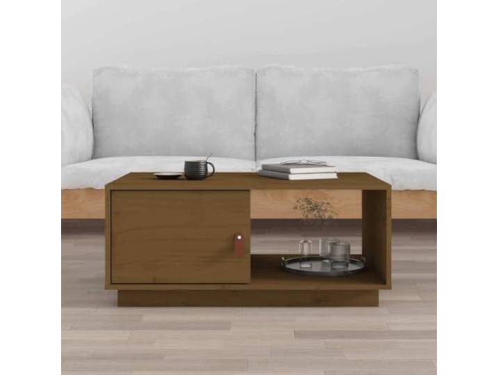 HEFZGDB Massivholz Couchtisch Kiefer Honigbraun 80x50x35,5 cm mit Stauraum Fächern - Moderner Wohnzimmertisch aus massivem Kiefernholz für Bücher und Zeitschriften, vielseitig