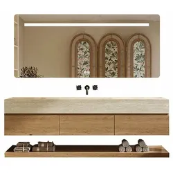 【YT9865-130BKK】Waschbecken Set LED-Spiegel, Ablageplatte, Schrank Keramik Waschbecken, Spüle ohne Armaturenloch 130*55cm