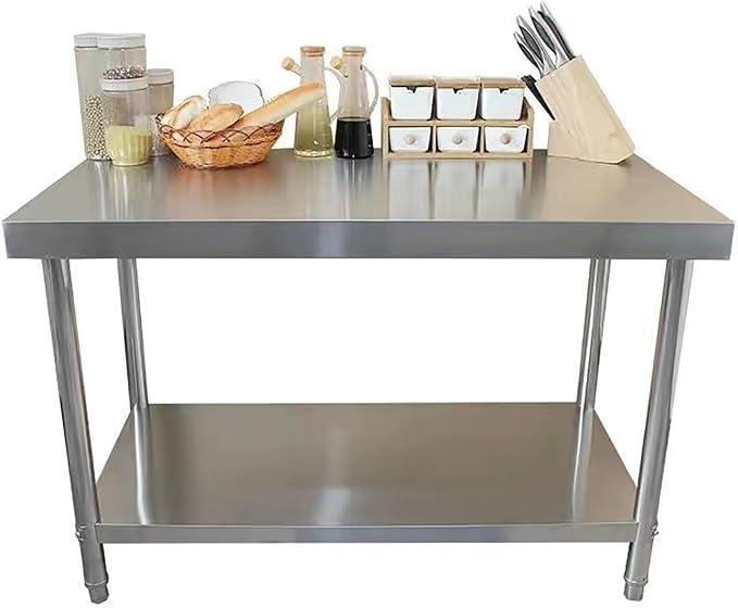 Edelstahl-Arbeitstisch mit 2 Ablagen, robuster kommerzieller Küchen-Vorbereitungstisch für Restaurant, Hotel, Haus, Garten und Garage