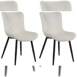 DELUKE® 2er Set Stühle KELCE Samt - 80,5x50x62cm, creme, Kunstleder Metall Gestell Stühle Esszimmerstühle Stuhl Esszimmer Esstisch Stühle Küchenstuhl