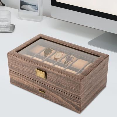 Multicon Wholesale Hub Slot Watch Storage Organizer Glass Top Watch Display Case With Drawer For Men Timepieces Slot Watch Storage Organizer Glass Top Watch Display Case With Drawer For Men Timepieces