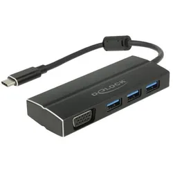 Delock USB 3.1 Gen1 Adapter Type-C Stecker (USB-C, 3 Ports), Dockingstation + USB Hub, Schwarz