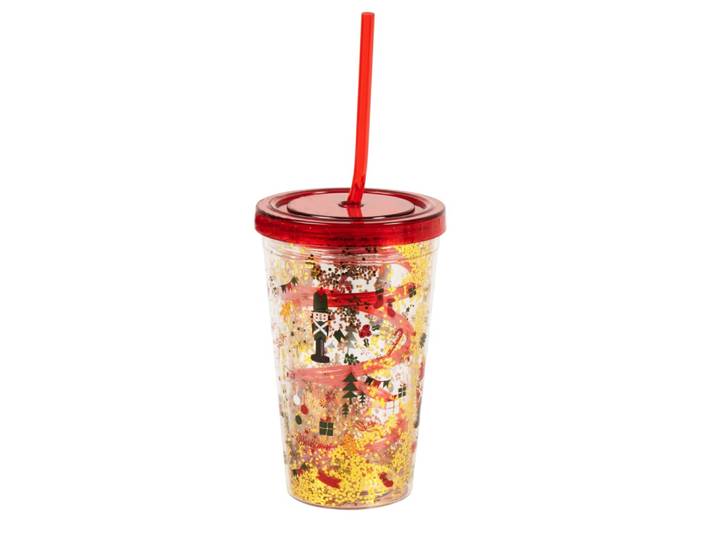 Plastikbecher mit buntem Glitter 350ml