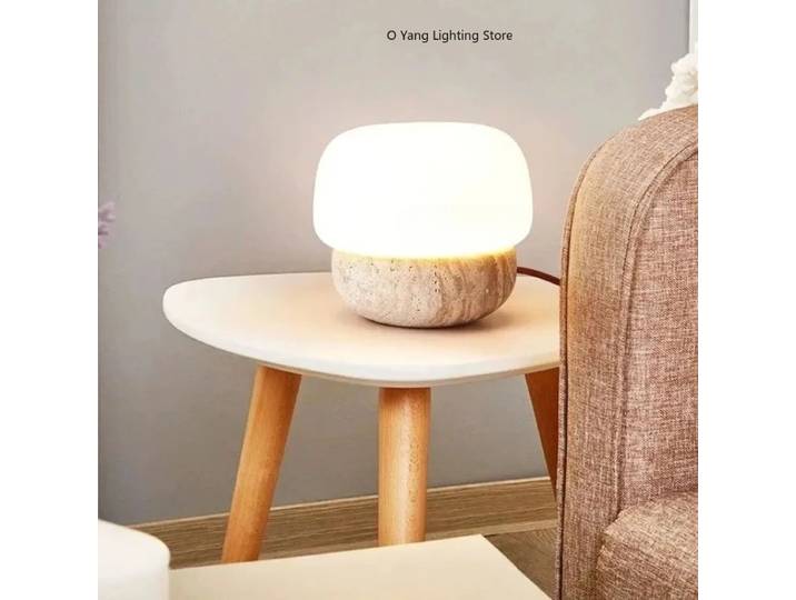 Lampe de chevet en pierre de grotte jaune, Style japonais Wabi Sabi, lampe de bureau pour chambre à coucher, salon d'accueil, Source de lumière incluse