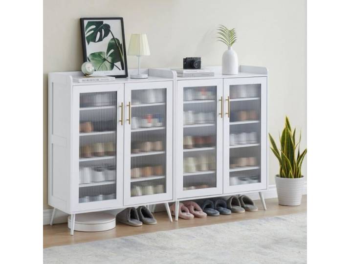 Meuble à chaussures avec porte vitrée - GARVEE - Étagères amovibles - Dimensions 79x35x103 cm - Porte vitrée élégante