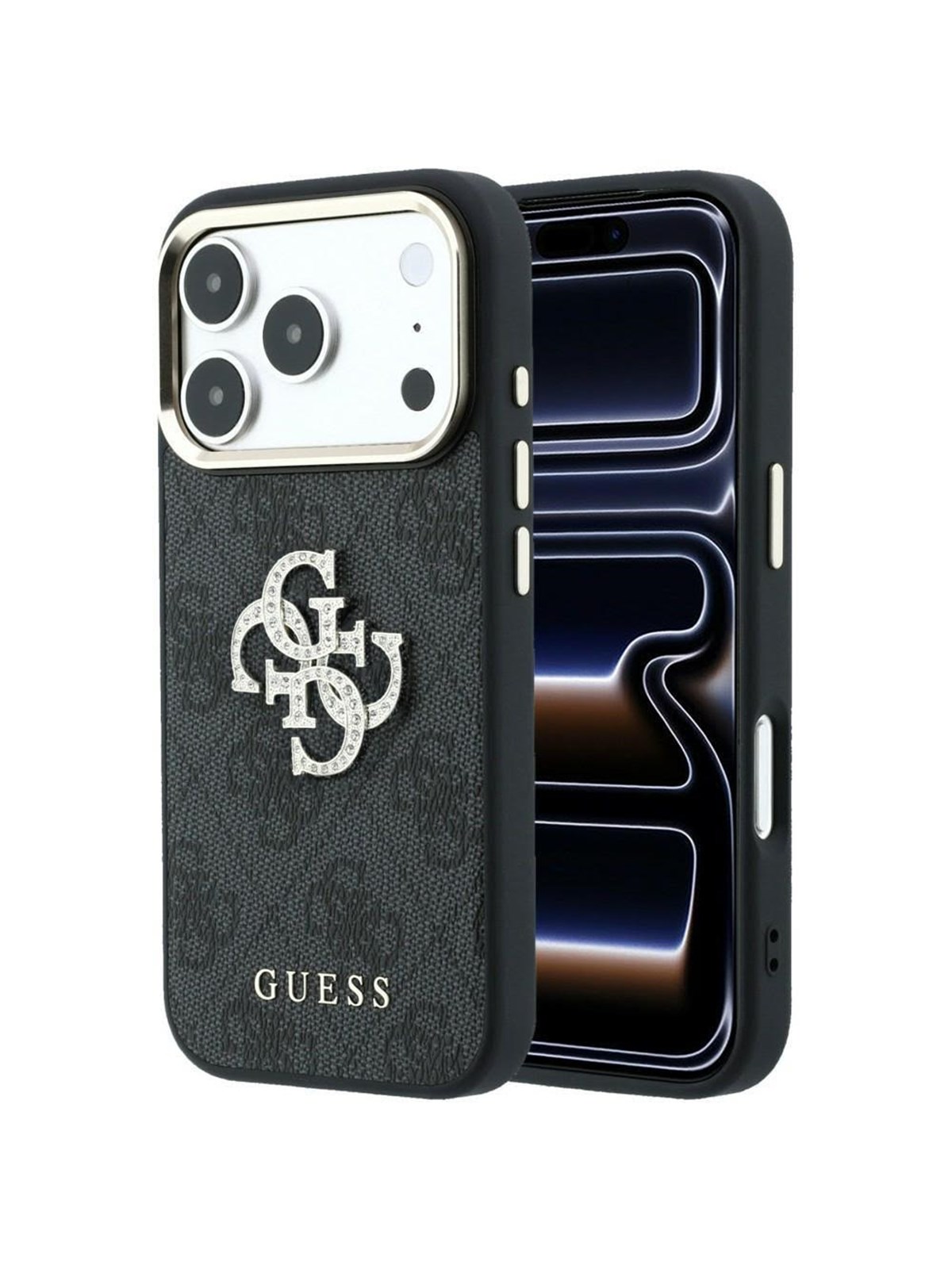GUESS 4G & Big Strass Logo Case for iPhone 18 Pro / 17 Pro - Black
