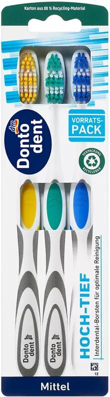 Dontodent - Zahnbürsten Trio Mittel, Zufallsauswahl, 3 Stück