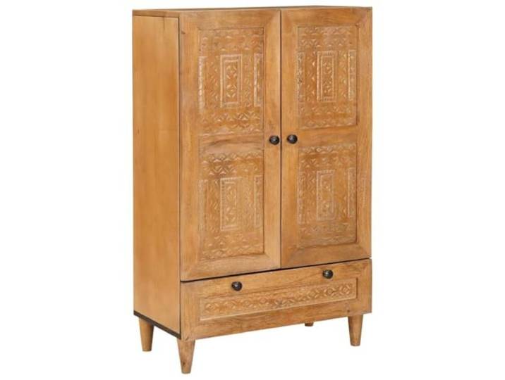 HKTMGDNG Hochboard Hellbraun 60 x 33,5 x 100 cm Massivholz Mango Kompakter Schrank aus Naturholz mit Schublade, Regalfächern und Tür für Flur, Esszimmer oder Wohnbereich.