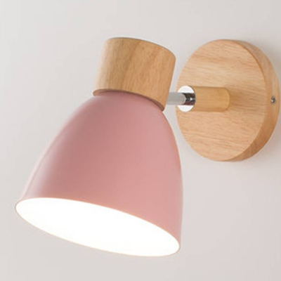 Trendy Discount Goods Modern Nordic LED Wall Lamp With Switch, Iron Wall Light E27 Wooden Base, Bedroom Living Room Macaroon Home Decor pink no Bulb