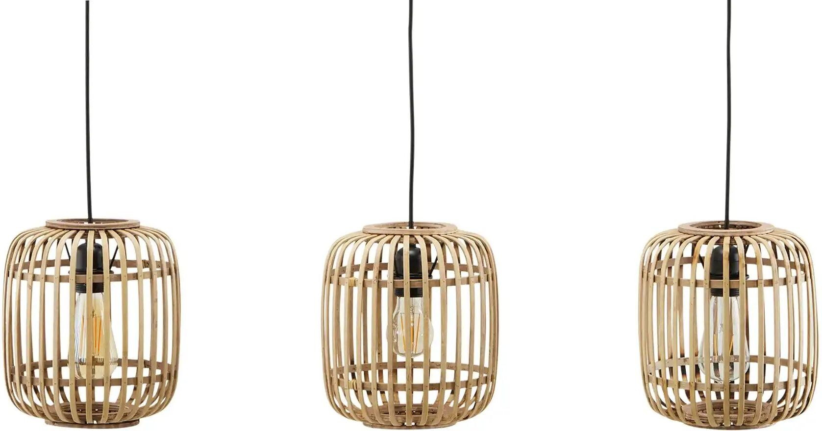 Höffner Pendelleuchte 3-flammig  Bambusschirm  Woven ¦ holzfarben ¦ Maße (cm): B: 90
