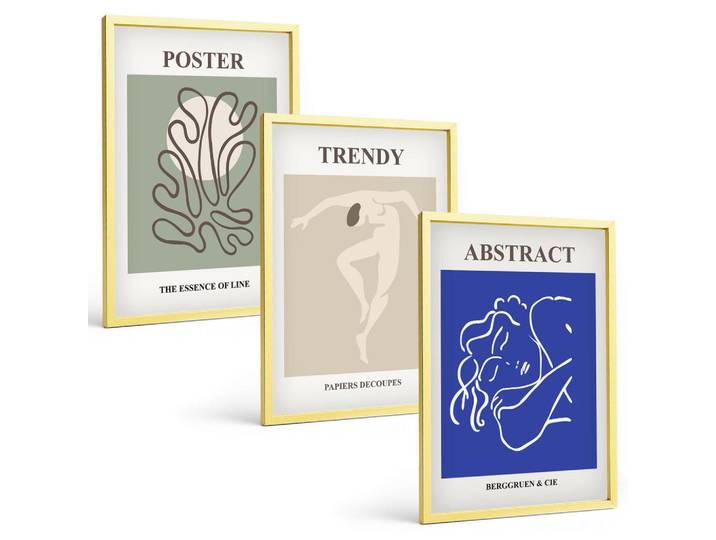 Tulup Bilder SET 3er Set - 40x60 cm Goldrahmen - Henri Matisse Pastellgrafiken, Goldfarben, Kunststoff, Rechteckig, 40x60 cm, Fotografie, Bilder & Rahmen, Bilder