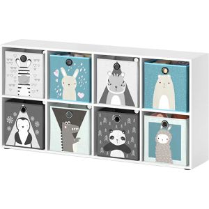 Vicco Bücherregal Scutum, weiß, mit 8 Faltboxen, Kinderregal aus Holz, 8 Fächer, 143 x 73 x 29cm