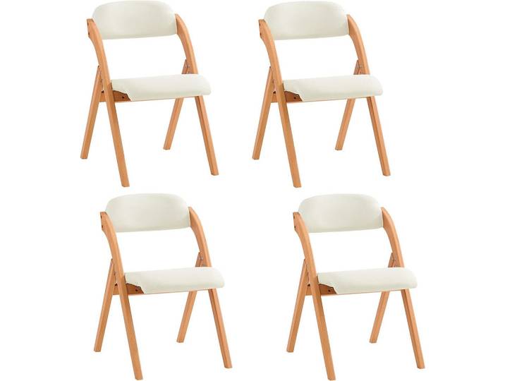 SoBuy Faltstuhl mit gepolsterter Sitzfläche FST92-Wx4, Ahornfarben, Holz, Echtholz, Uni, Füllung: Schaumstoff,Schaumstoff, Rund, A-Form, 41.5x77x47.5 cm, Esszimmer, Stühle