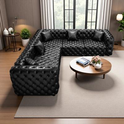 Faux Leather Modular Sectional Sofa with Button Tufted Design and Multi-Combination Layout