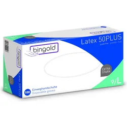 Bingold, Schutzhandschuhe, Latex-Einmalhandschuhe 50plus, VE 10 Spenderboxen à 100 Stk, Grösse L (L)
