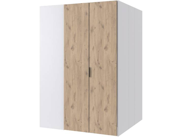 Eckschrank WIMEX Norderney , weiß (weiß, absetzung viking oak nachbildung), B:135,2cm H:197cm T:127cm, Holzwerkstoff, Schränke, Eckschrank, Begehbarer Kleiderschrank, Ecklösung, Garderobe