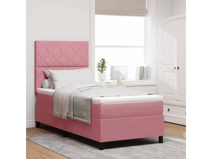 WDGJJFECNMUEHI LED Beleuchtung Modernes Design Stoff Rosa 90 x 200 cm Boxspringbett mit Matratze Rosa 90x200 cm LED Stoff Einzelbett mit verstellbarem Kopfteil RGB Licht Schlafzimmer Möbel