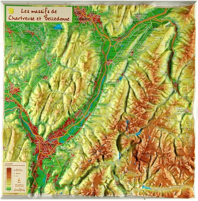 Reliefs Editions Carte en relief - Massifs de la Chartreuse et du Belledonne - 31 x 31 cm   Relief Editions