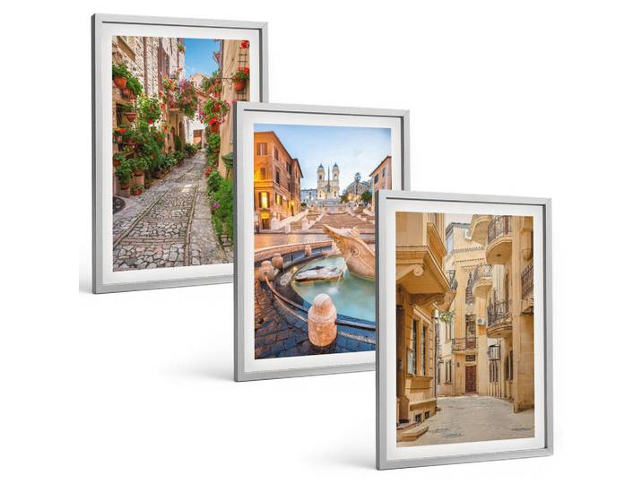 Tulup Bilder SET 3er Set - 40x60 cm Silberner Rahmen - Die bezaubernden Straßen des Brunnens, Silberfarben, Kunststoff, Rechteckig, 40x60 cm, gerahmt, Bilder & Rahmen, Bilder