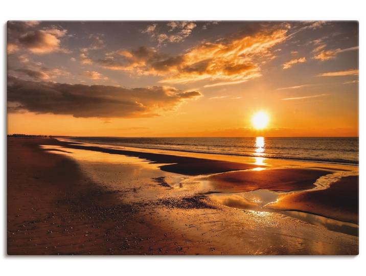 Leinwandbild ARTLAND Sonnenuntergang am Mittelmeer , orange (farbe bild(er): orange), B:90cm H:60cm, Bilder, Leinwandbild, auf Holzrahmen gespannt