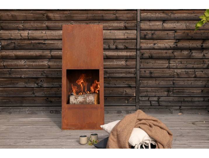 Feuerkorb Thomas - eckiger Stahlkamin in Rusty Orange - Rusty Orange - Luxusbetten24