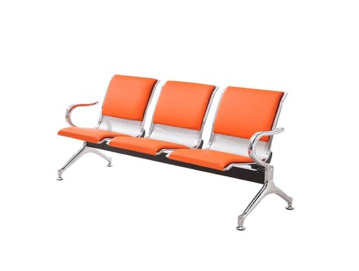 HOFUNTRE Wartebank Airport Stil, Sitzbank Flur mit Lehne, Empfangsbank Edelstahl und Hochwertiges PU Leder, Ergonomisches Design, Tragfähigkeit 500 kg(Orange)