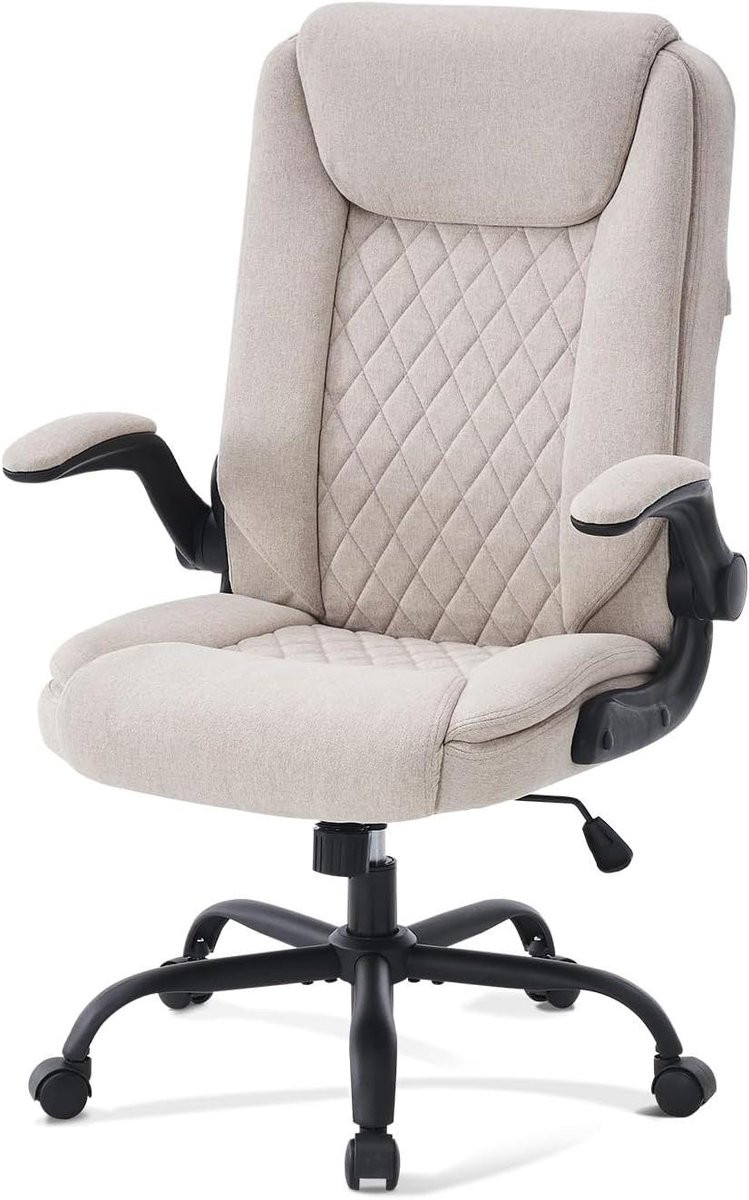 Ergonomische bureaustoel met inklapbare armleuningen voor thuiswerken - Beige