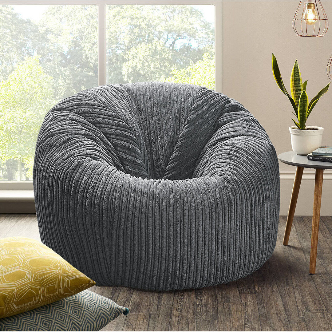 Fairmont Park XXL Jumbo Cord MEGA Size Classic Beanbag Chair Ready Filled Grey