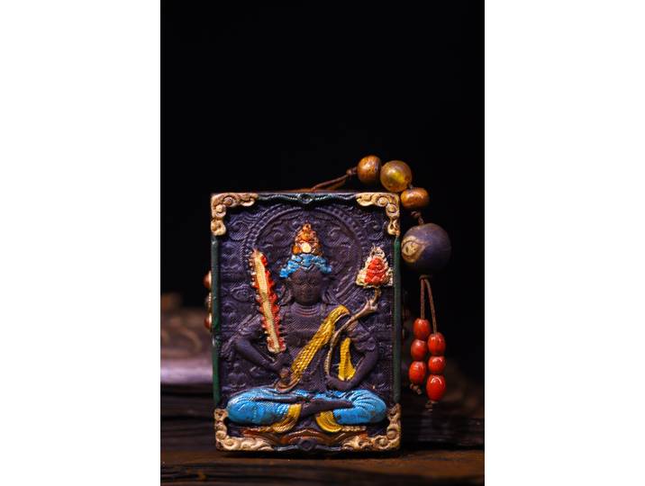 5 Xizang Folk vieux météorite naturelle mosaïque gemme gZi perles Turquoise Bodhisattva Akashagarbha bouddha carte pendentif