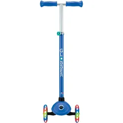 GLOBBER PRIMO PLUS LIGHTS – Tretroller Kinder, 120/80 mm, ABEC 9, 3-rädrig, höhenverstellbar, LED-Leuchtrollen, blau
