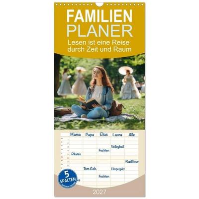 Familienplaner 2027 - Lesen ist eine Reise durch Zeit und Raum mit 5 Spalten (Wandkalender, 21 x 45 cm) CALVENDO