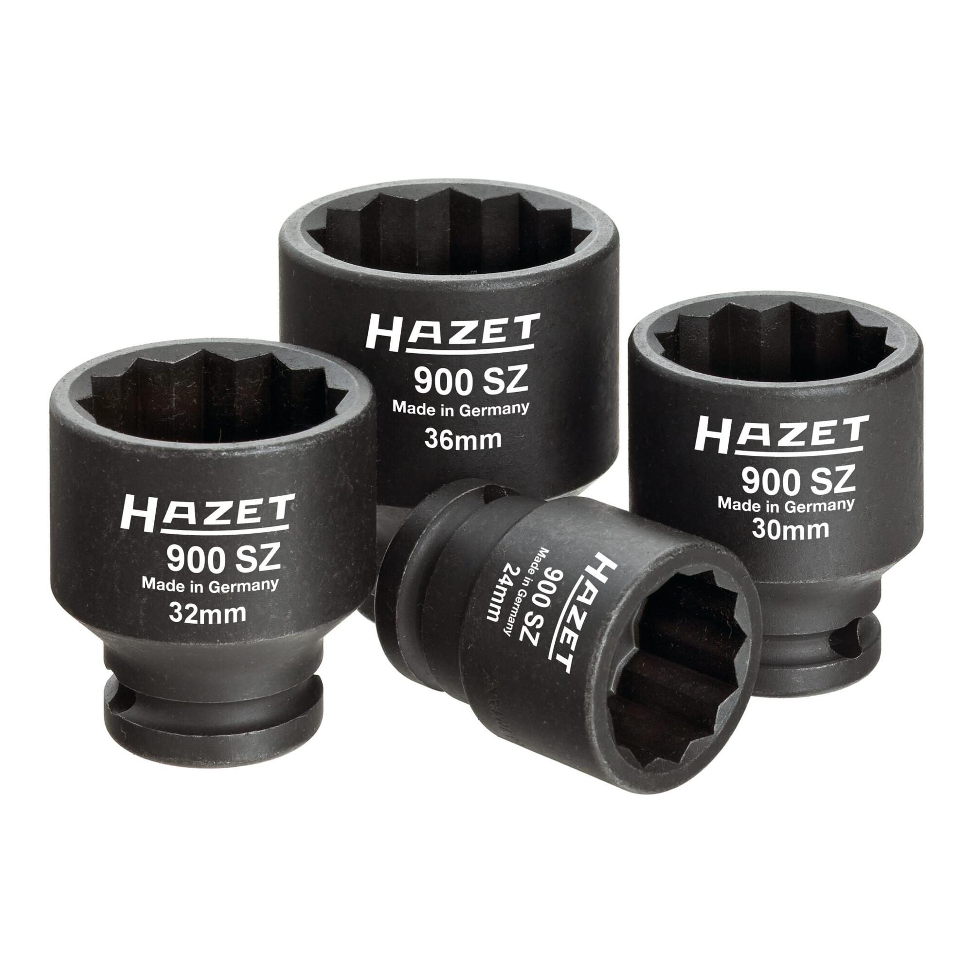 HAZET Antriebs-, Gelenk-, Achswellen-Satz 900SZ/4 Vierkant hohl 12,5 mm (1/2 Zoll) Außen-Doppel-Sechskant-Tractionsprofil 24 - 36 Anzahl Werkzeuge: 4)