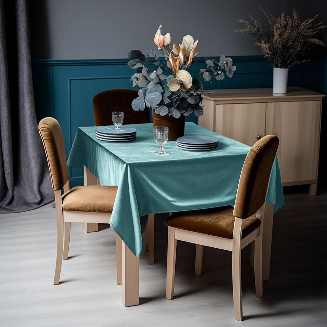 Lilijan Home & Curtain Matte Velvet Square Tablecloth Sky 132cm W x 396cm L