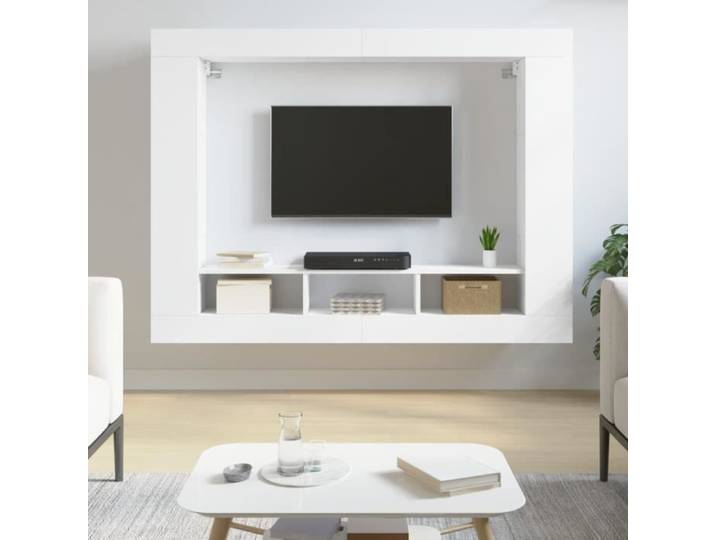 Meuble TV Meuble de Télévision Suspendu avec Étagère Latérales Meuble Multimédia Mural avec Rangement Salon 833722