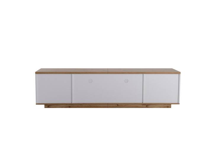 Okwish Tv-Schrank 180/46/38 cm weiß MDF mit Gitterdesign und verstecktem Griff, Weiß, 180x46x38 cm, Wohnzimmer, TV Möbel, Lowboards, Lowboards stehend