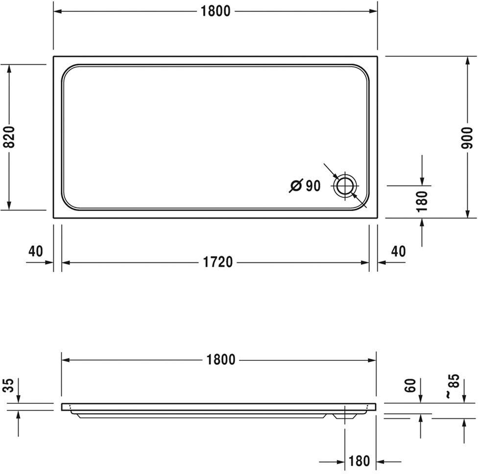 Duravit D-Code Rechteck Duschwanne 180 x 90 cm