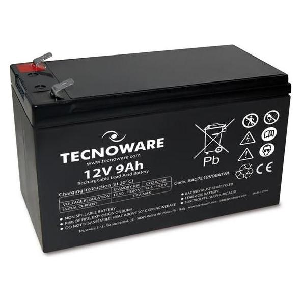 Tecnoware Batterie 12V 9Ah Faston 6,3mm, Long (Gerätespezifisch, 9000 mAh) (EACPE12V09ATWL)