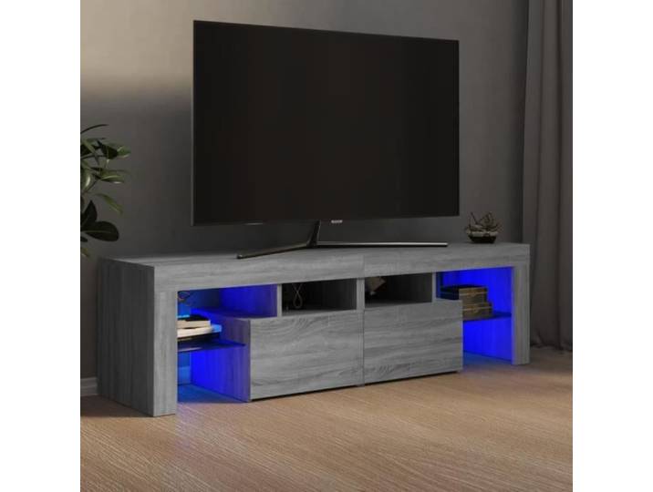 Meuble TV - GOTOTOP - Sonoma gris - 140x36 5x40 cm - Bois d'ingénierie - Lumières LED RVB