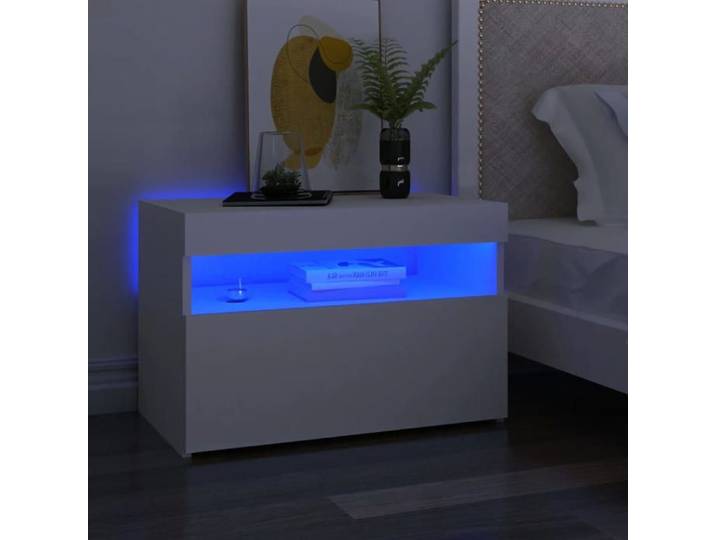 CHIC Lot de 2 Chevets MODE - Commode de chambre avec éclairage LED 2 pcs blanc 60x35x40cm93648