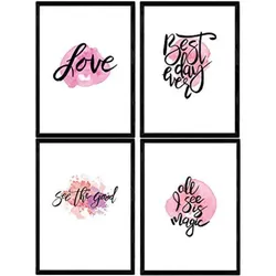 POSTER Set mit 4 glücklich und bunt ‚Love‘ A3 Schwarzer Rahmen