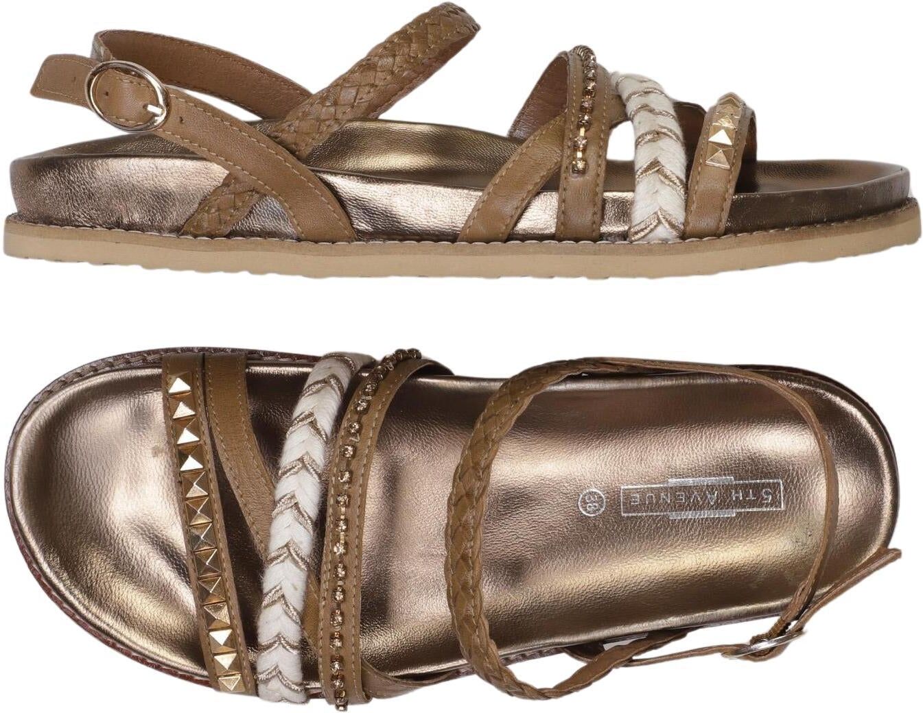 5th Avenue Damen Sandalen, Gold, Gr. EU 38, Leder - Second Hand