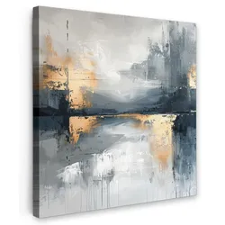 LEINWANDBILD Kunst - Grau - Gold - Abstrakt Deko Wohnzimmer 20x20 cm