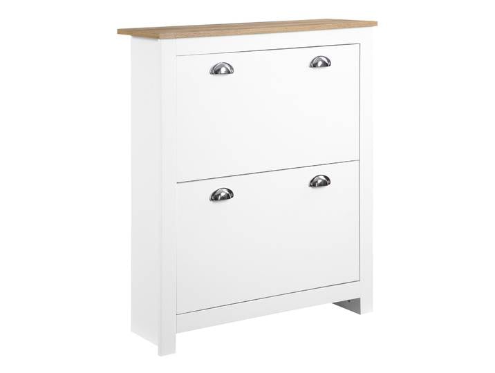 HOMCOM Zapatero de 2 Cajones para 12 Pares de Zapatos Mueble con Puertas Abatibles y Estante Ajustable 79x23x90,5 cm Blanco