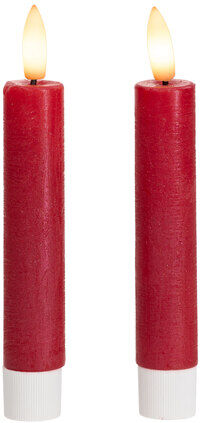 LED Stabkerzen aus Echtwachs, mit Timer, rot, 14,5 x 2,2 cm