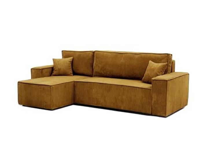 Ecksofa mit Schlaffunktion und Bettkasten 244 x 145 cm Senfgelb 244 x 145 cm, Hoher Sitzkomfort, Flexible Ottomane, Wohnen und Schlafen, Integrierter Bettkasten
